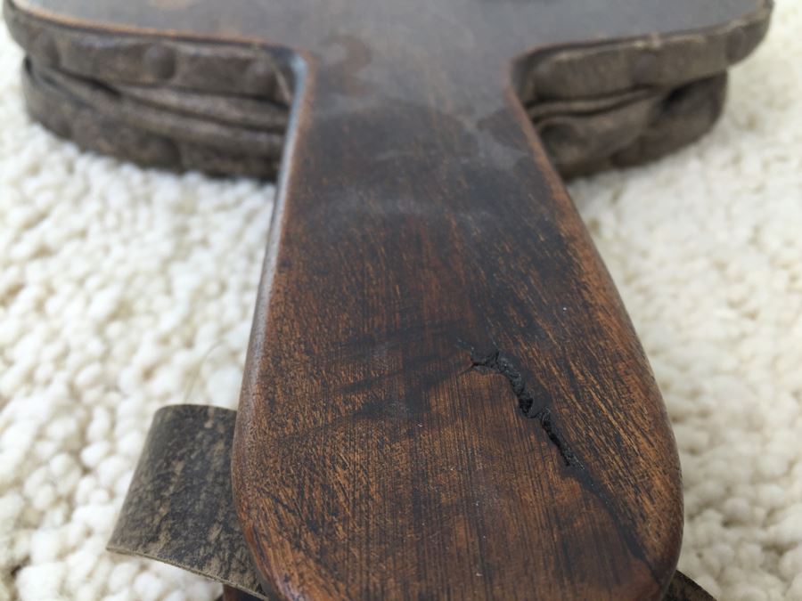 Vintage Wooden Fireplace Bellows With Brass Deer Plaque [Photo 9]