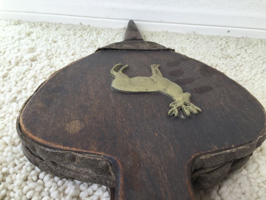 Vintage Wooden Fireplace Bellows With Brass Deer Plaque [Photo 10]