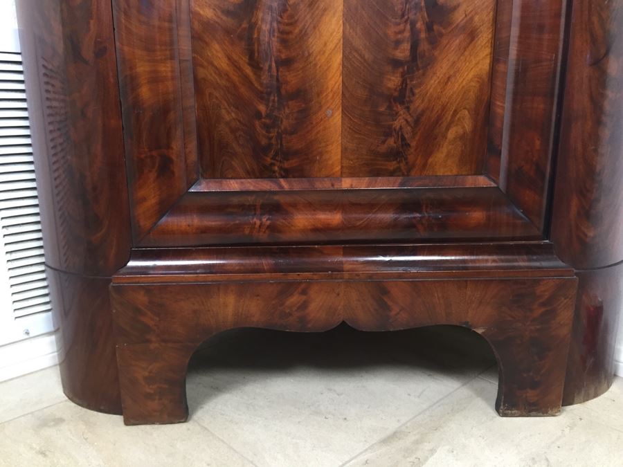 STUNNING Antique Burled Walnut Corner Cupboard China Cabinet With Lockable Door And Drawer And Skeleton Key [Photo 20]