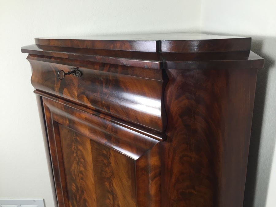 STUNNING Antique Burled Walnut Corner Cupboard China Cabinet With Lockable Door And Drawer And Skeleton Key [Photo 5]