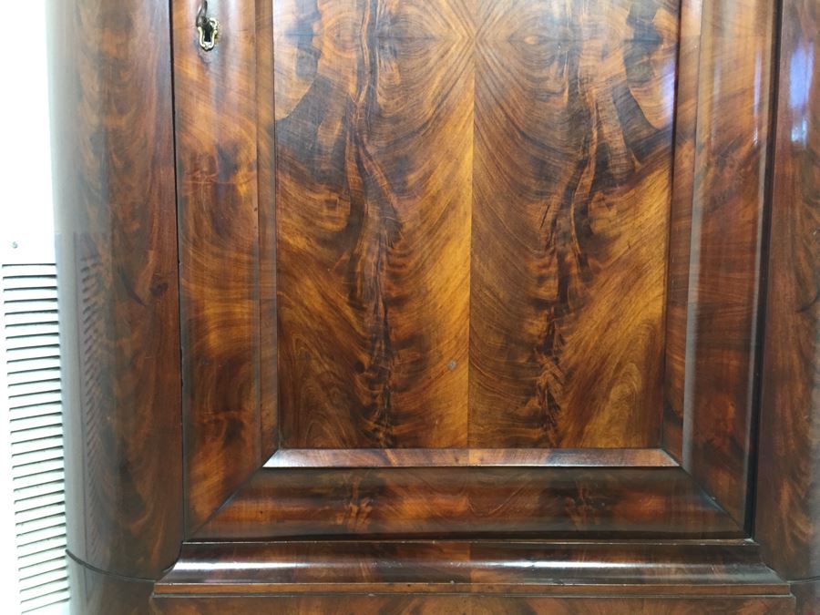 STUNNING Antique Burled Walnut Corner Cupboard China Cabinet With Lockable Door And Drawer And Skeleton Key [Photo 21]