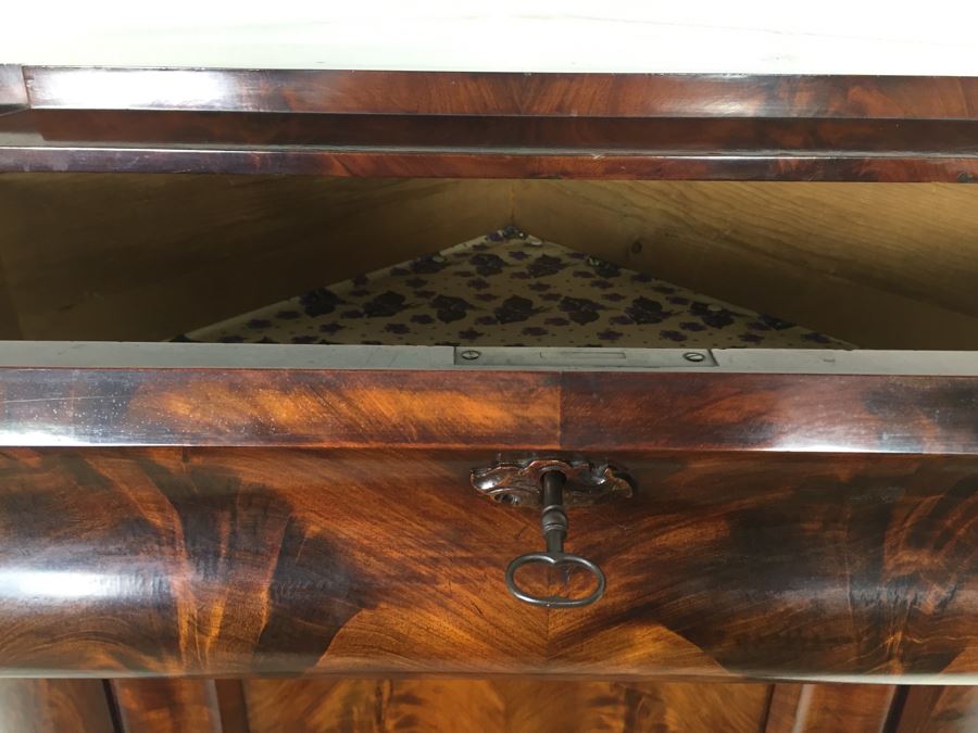 STUNNING Antique Burled Walnut Corner Cupboard China Cabinet With Lockable Door And Drawer And Skeleton Key [Photo 9]