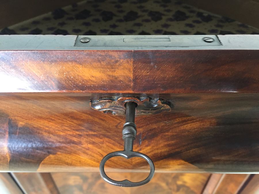 STUNNING Antique Burled Walnut Corner Cupboard China Cabinet With Lockable Door And Drawer And Skeleton Key [Photo 12]