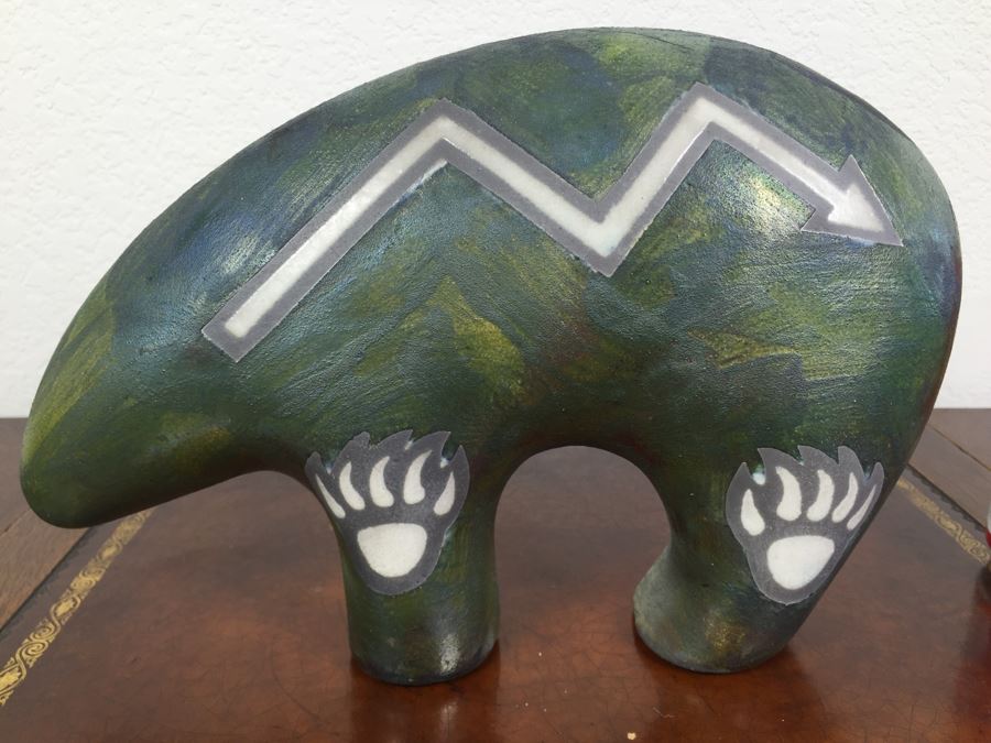 Southwest Raku Pottery Signed J. Diller Bear Sculpture Pottery [Photo 2]