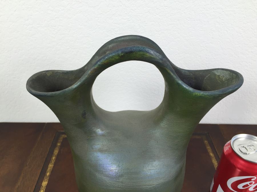 Raku Pottery Signed Ben Diller Double Spout Wedding Vase [Photo 6]