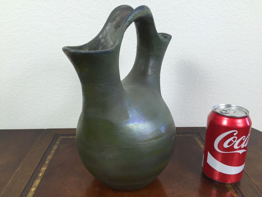 Raku Pottery Signed Ben Diller Double Spout Wedding Vase [Photo 7]