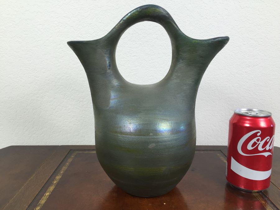 Raku Pottery Signed Ben Diller Double Spout Wedding Vase [Photo 4]