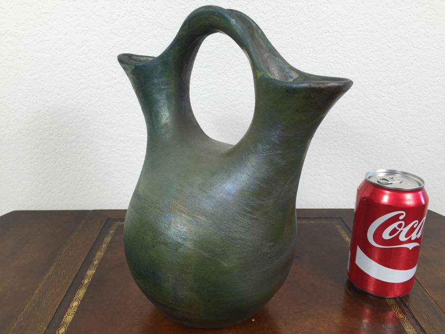Raku Pottery Signed Ben Diller Double Spout Wedding Vase [Photo 8]
