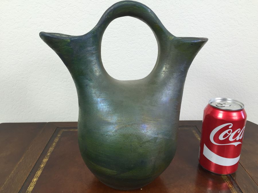 Raku Pottery Signed Ben Diller Double Spout Wedding Vase [Photo 9]