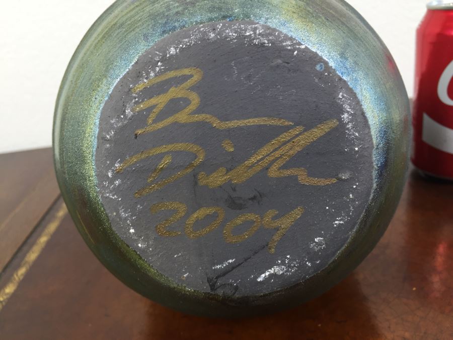 Raku Pottery Signed Ben Diller Double Spout Wedding Vase [Photo 12]