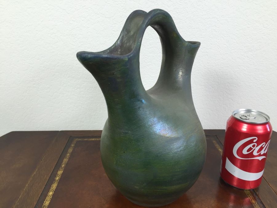 Raku Pottery Signed Ben Diller Double Spout Wedding Vase [Photo 2]