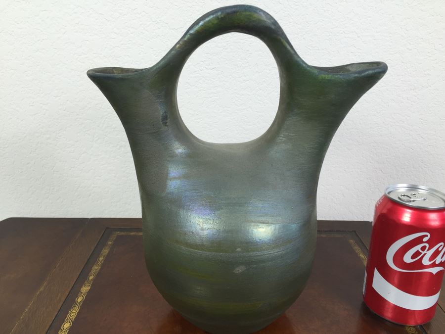 Raku Pottery Signed Ben Diller Double Spout Wedding Vase [Photo 1]
