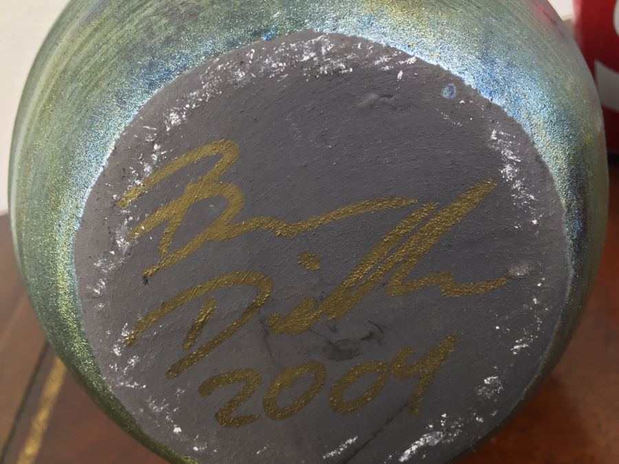 Raku Pottery Signed Ben Diller Double Spout Wedding Vase [Photo 13]