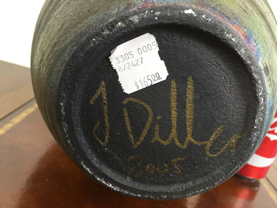 Southwest Raku Pottery Signed J. Diller Vase [Photo 3]
