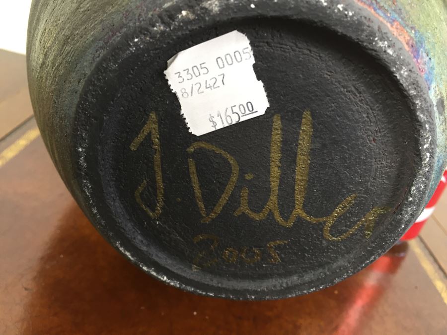 Southwest Raku Pottery Signed J. Diller Vase [Photo 13]
