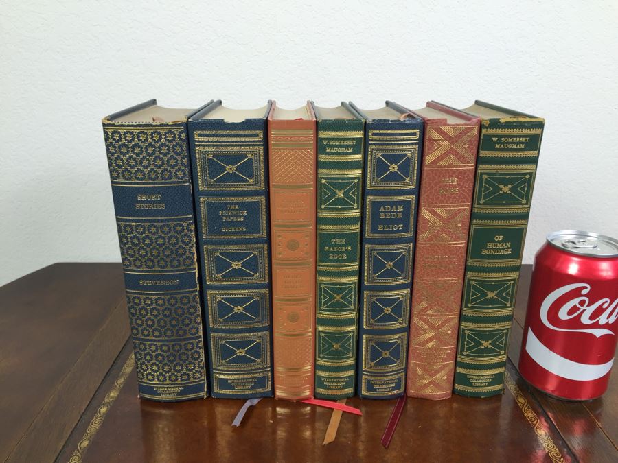 Set Of 7 Leather Bound International Collectors Library Books - The Pickwick Papers By Dickens, Walden And Other Writings By Henry David Thoreau, Of Human Bondage W. Somerset Maugham And More [Photo 4]