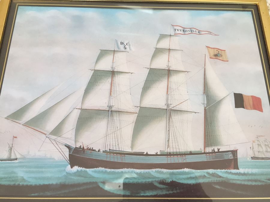 Set Of 3 Nautical Antique Ship Prints In Gold Frames [Photo 13]