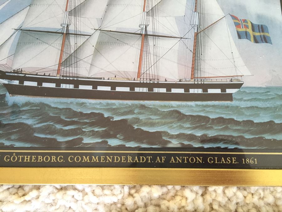 Set Of 3 Nautical Antique Ship Prints In Gold Frames [Photo 10]