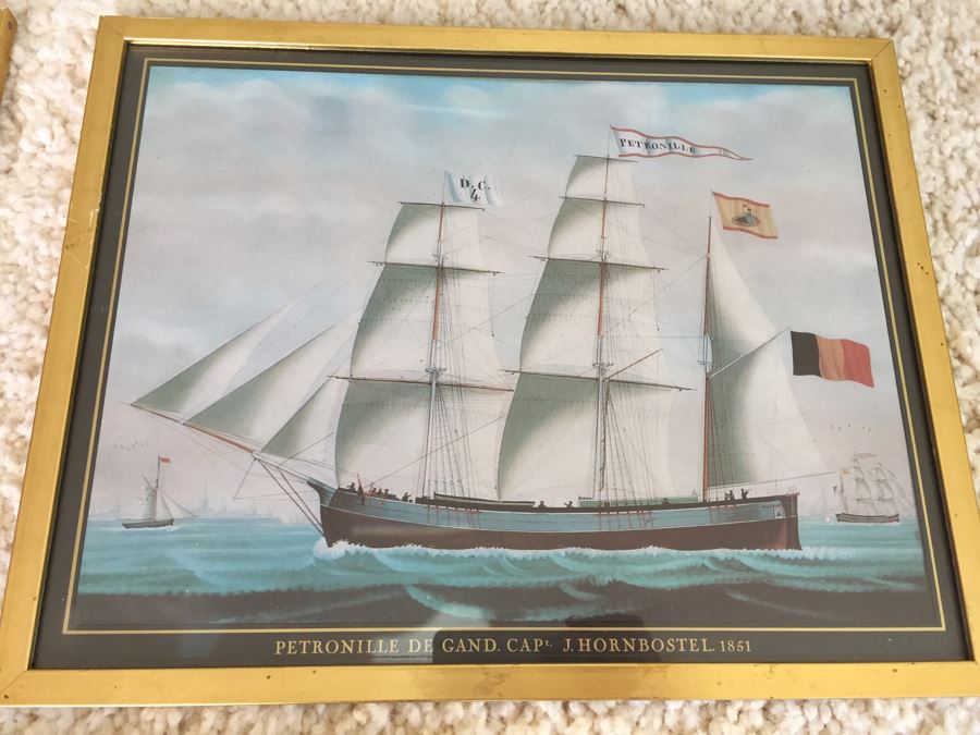 Set Of 3 Nautical Antique Ship Prints In Gold Frames [Photo 12]