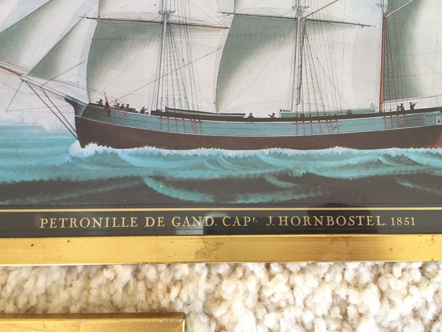 Set Of 3 Nautical Antique Ship Prints In Gold Frames [Photo 14]