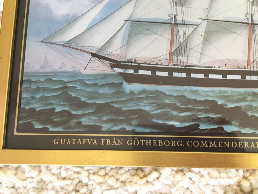 Set Of 3 Nautical Antique Ship Prints In Gold Frames [Photo 9]