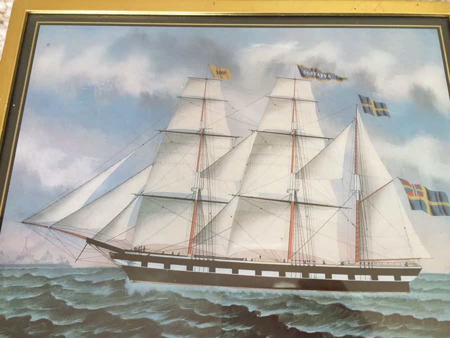 Set Of 3 Nautical Antique Ship Prints In Gold Frames [Photo 8]