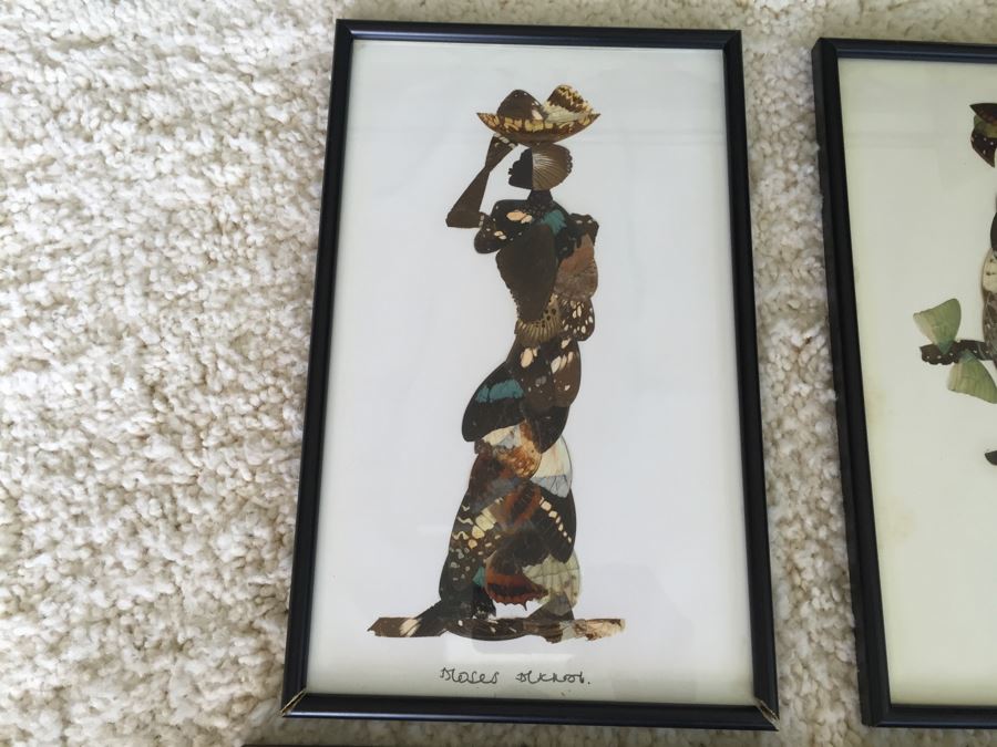 Set Of 4 African Real Butterfly Wing Collages Artwork - 2 Signed By Moses Michall [Photo 10]