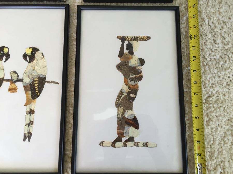 Set Of 4 African Real Butterfly Wing Collages Artwork - 2 Signed By Moses Michall [Photo 21]