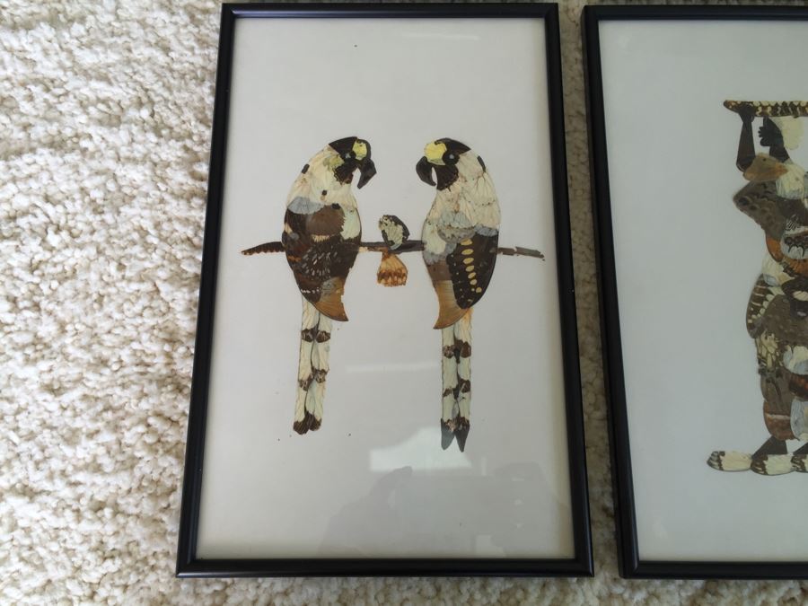Set Of 4 African Real Butterfly Wing Collages Artwork - 2 Signed By Moses Michall [Photo 4]
