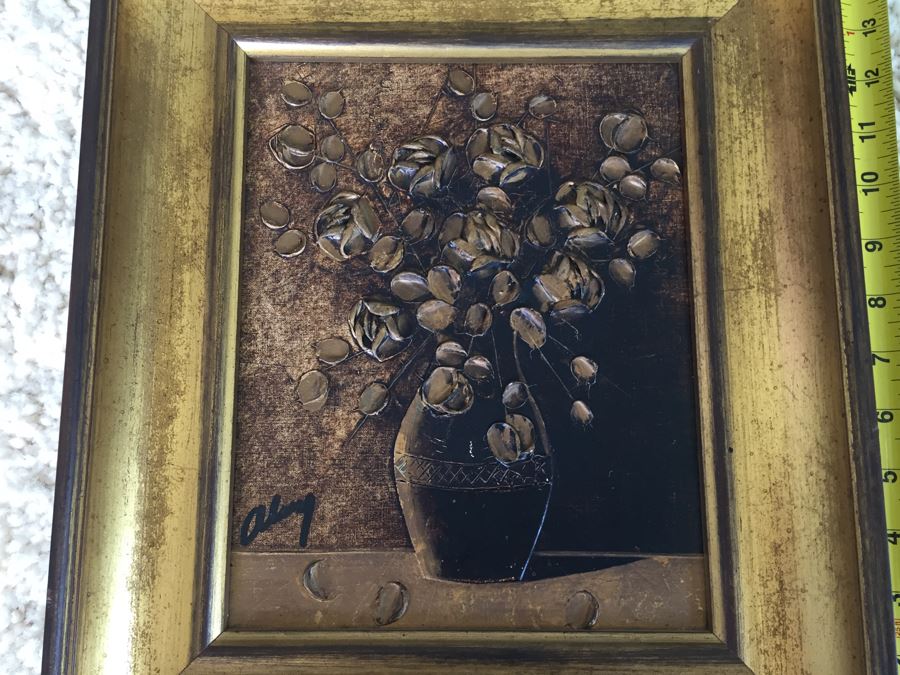 Original Brown Still Life Oil Painting Signed Signature Illegible Appears Mid-Century Possibly German Artist