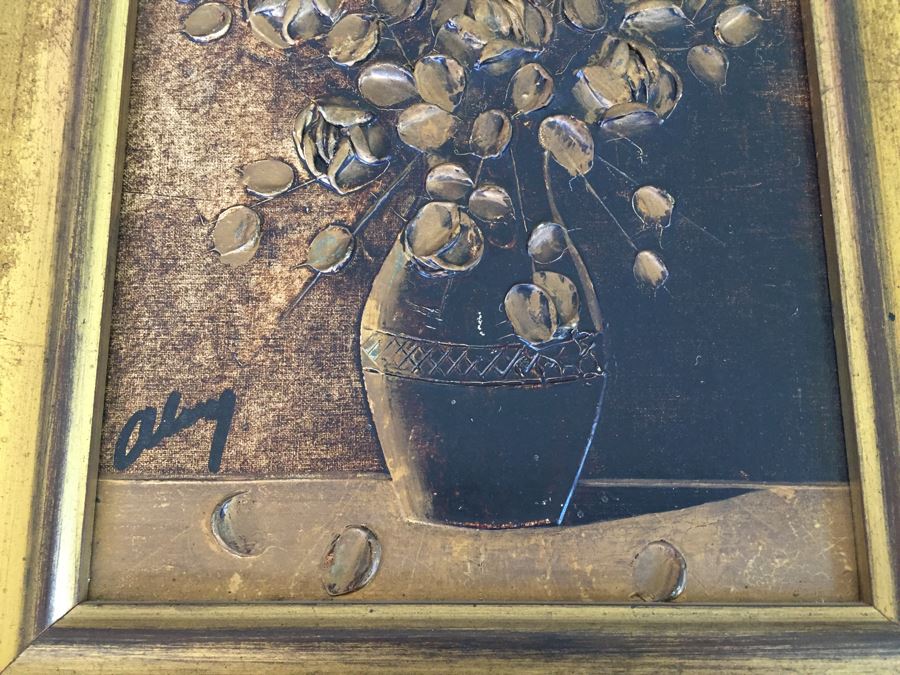 Original Brown Still Life Oil Painting Signed Signature Illegible Appears Mid-Century Possibly German Artist [Photo 3]