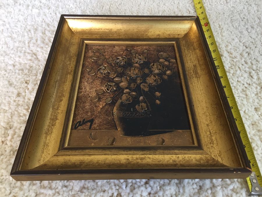 Original Brown Still Life Oil Painting Signed Signature Illegible Appears Mid-Century Possibly German Artist [Photo 9]