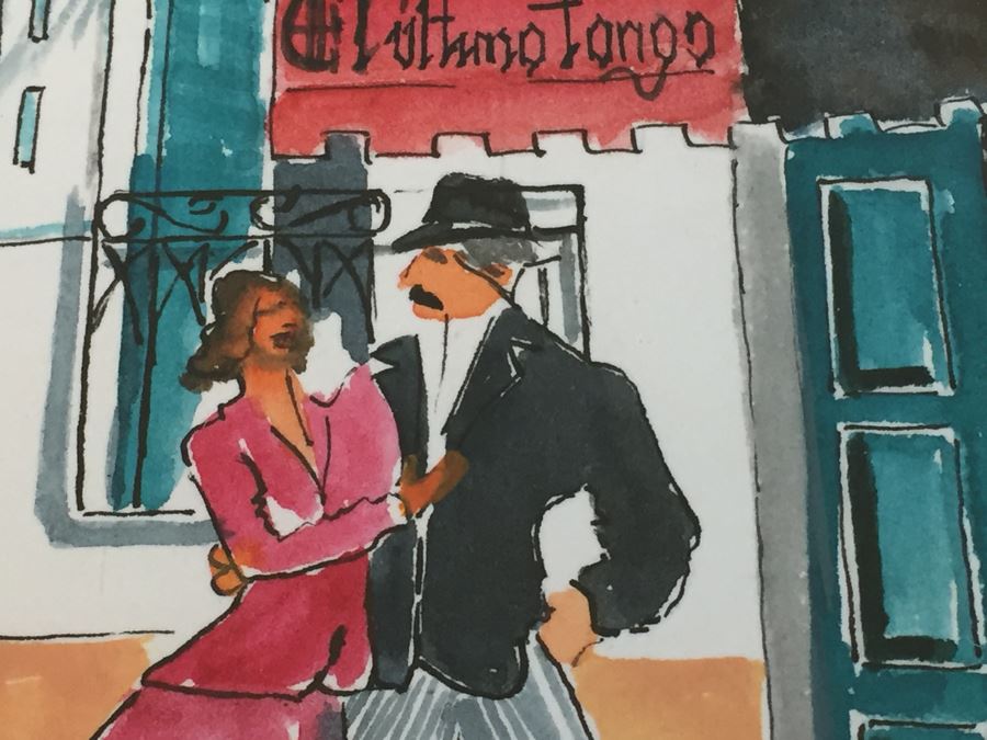 Framed Original Watercolor Titled 'Ultimo Tango' By Silvia Vivas Buenos Aires Argentina 1990 [Photo 7]