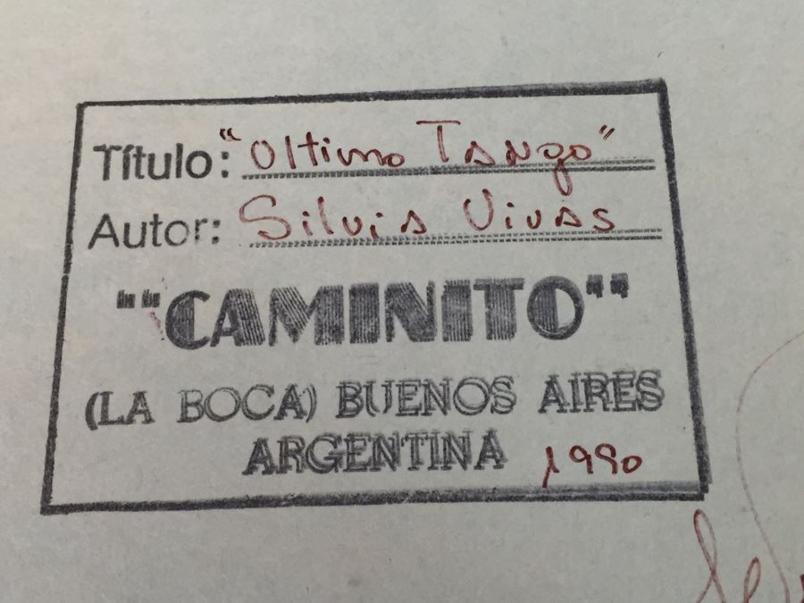 Framed Original Watercolor Titled 'Ultimo Tango' By Silvia Vivas Buenos Aires Argentina 1990 [Photo 3]