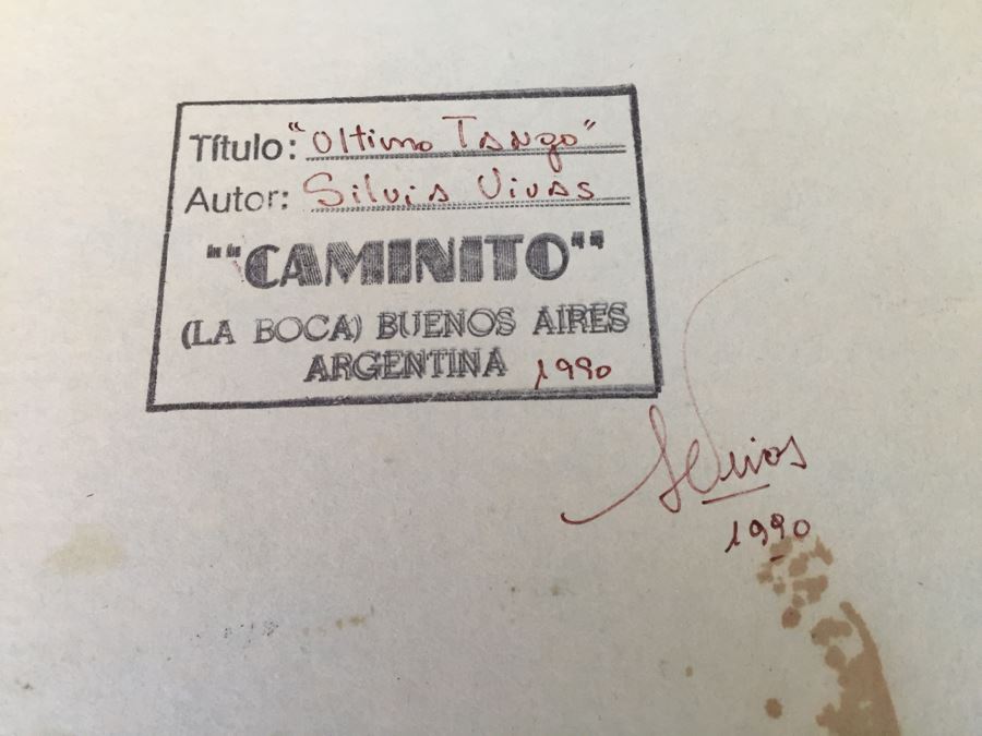 Framed Original Watercolor Titled 'Ultimo Tango' By Silvia Vivas Buenos Aires Argentina 1990 [Photo 10]