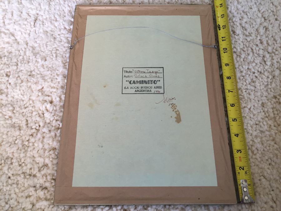 Framed Original Watercolor Titled 'Ultimo Tango' By Silvia Vivas Buenos Aires Argentina 1990 [Photo 9]