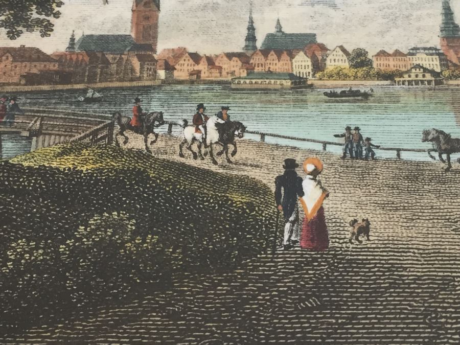 Framed Lithograph Ansicht Des Jungfernstiegs Vom Walle Leop. Beyer In Wien 1825 [Photo 12]