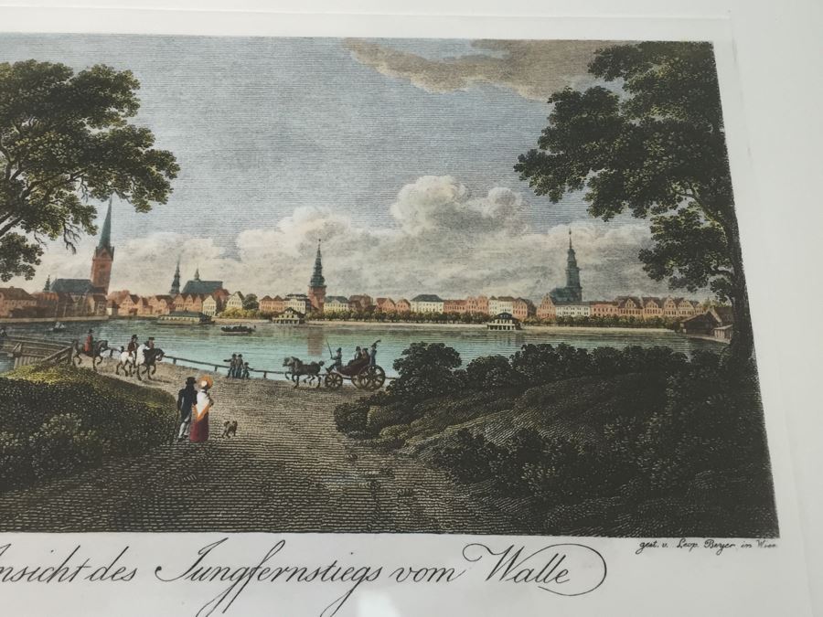 Framed Lithograph Ansicht Des Jungfernstiegs Vom Walle Leop. Beyer In Wien 1825 [Photo 3]