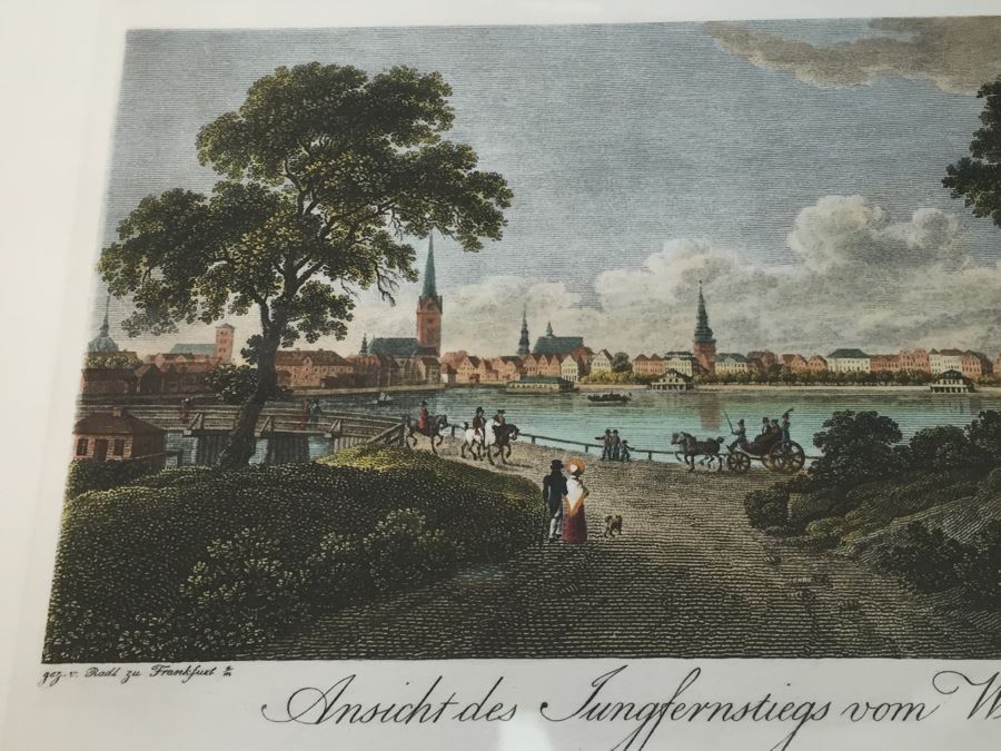Framed Lithograph Ansicht Des Jungfernstiegs Vom Walle Leop. Beyer In Wien 1825 [Photo 2]