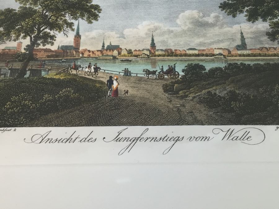 Framed Lithograph Ansicht Des Jungfernstiegs Vom Walle Leop. Beyer In Wien 1825 [Photo 5]