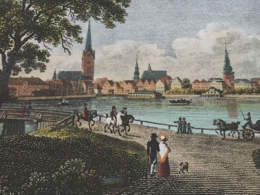 Framed Lithograph Ansicht Des Jungfernstiegs Vom Walle Leop. Beyer In Wien 1825 [Photo 11]