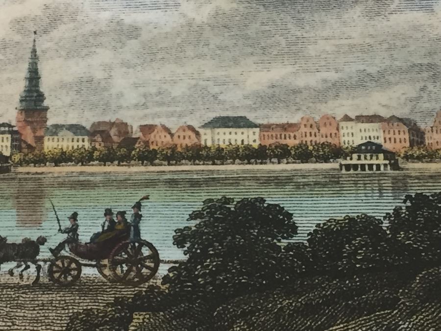 Framed Lithograph Ansicht Des Jungfernstiegs Vom Walle Leop. Beyer In Wien 1825 [Photo 15]