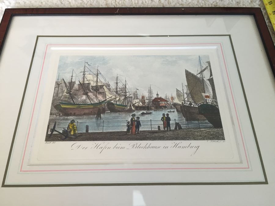 Vintage 1822 Lithograph Der Hafen Beim Blockhause In Hamburg Kupferstich Von C. Schleich Nach Radl. [Photo 6]