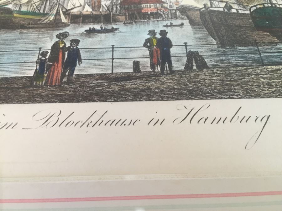 Vintage 1822 Lithograph Der Hafen Beim Blockhause In Hamburg Kupferstich Von C. Schleich Nach Radl. [Photo 17]