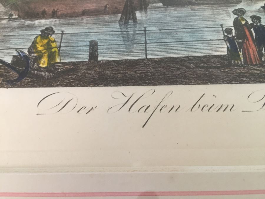 Vintage 1822 Lithograph Der Hafen Beim Blockhause In Hamburg Kupferstich Von C. Schleich Nach Radl. [Photo 16]