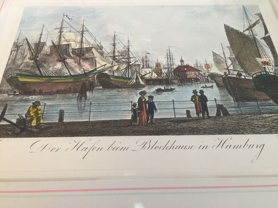 Vintage 1822 Lithograph Der Hafen Beim Blockhause In Hamburg Kupferstich Von C. Schleich Nach Radl. [Photo 15]