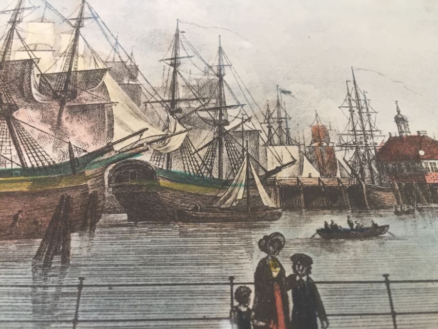 Vintage 1822 Lithograph Der Hafen Beim Blockhause In Hamburg Kupferstich Von C. Schleich Nach Radl. [Photo 10]