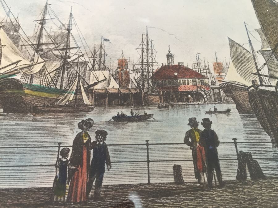 Vintage 1822 Lithograph Der Hafen Beim Blockhause In Hamburg Kupferstich Von C. Schleich Nach Radl. [Photo 9]