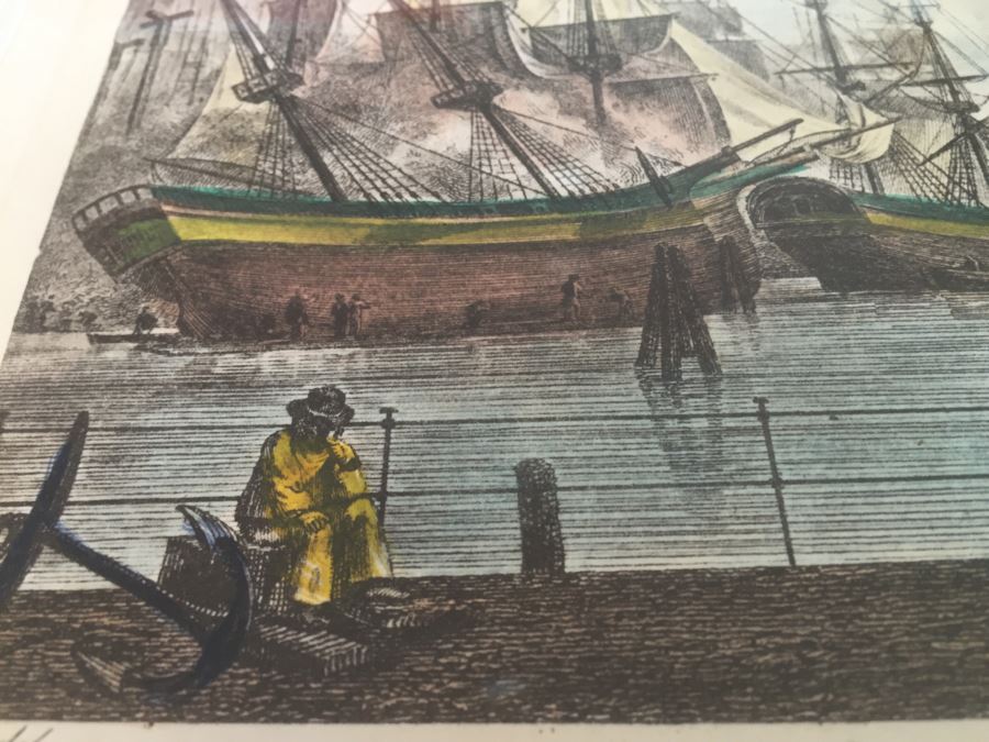 Vintage 1822 Lithograph Der Hafen Beim Blockhause In Hamburg Kupferstich Von C. Schleich Nach Radl. [Photo 12]