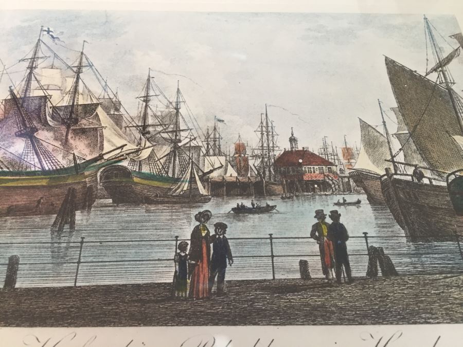 Vintage 1822 Lithograph Der Hafen Beim Blockhause In Hamburg Kupferstich Von C. Schleich Nach Radl. [Photo 7]